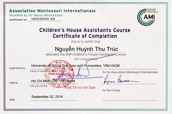 Bằng Montitute của Viện Hoa Kỳ và tổ chức AMI cấp