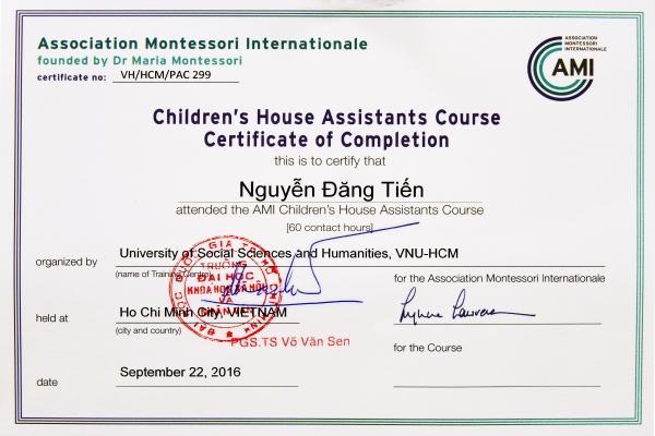 Bằng Montitute của Viện Hoa Kỳ và tổ chức AMI cấp