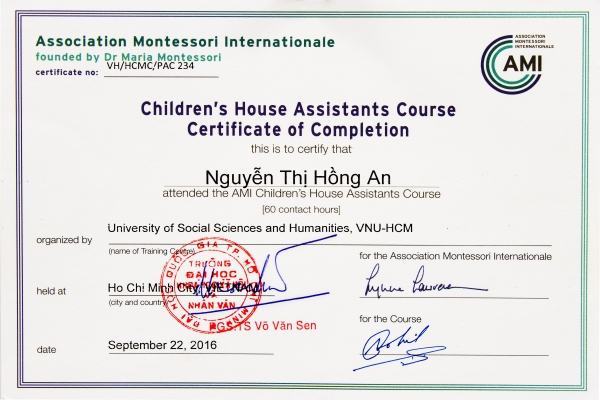 Bằng Montitute của Viện Hoa Kỳ và tổ chức AMI cấp